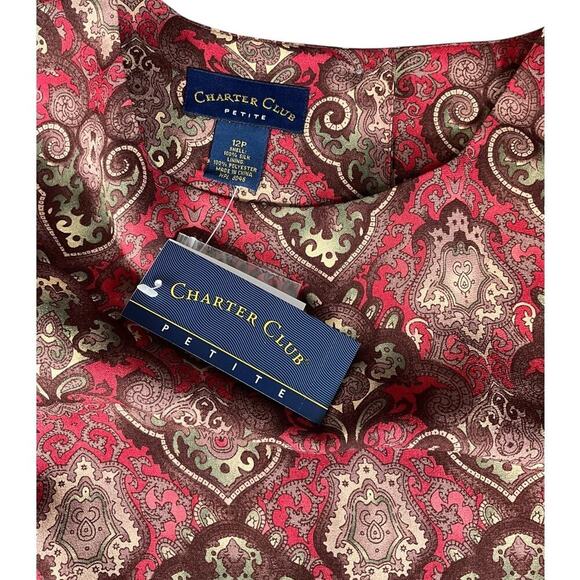 Vintage Charter Club Petite Y2K 100% Silk Sleeveless Top Cranberry Size 12P NWT - Picture 6 of 8